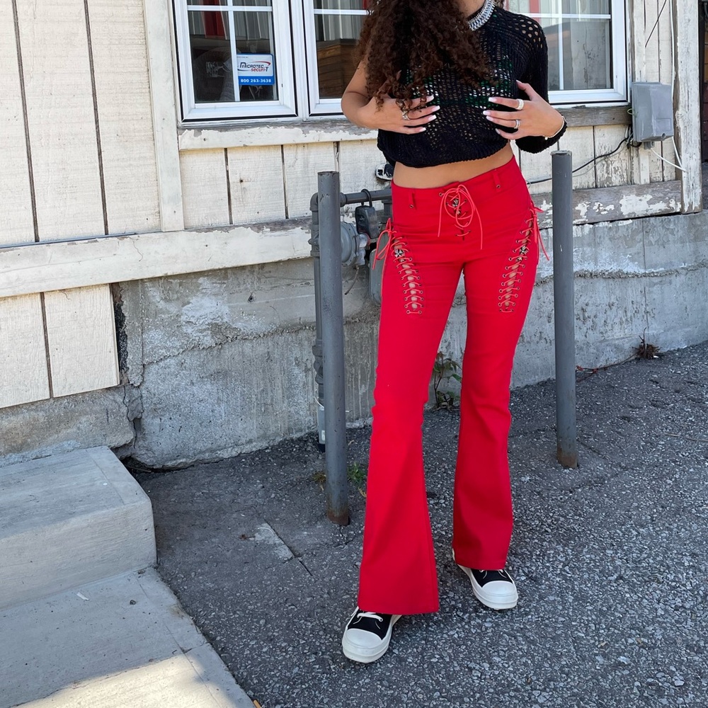 Edikted Red Lace-Up Pants